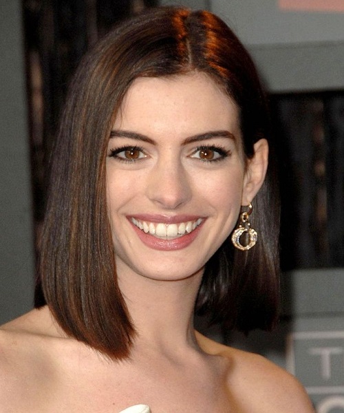Anne Hathaway Straight Lob Hairstyles